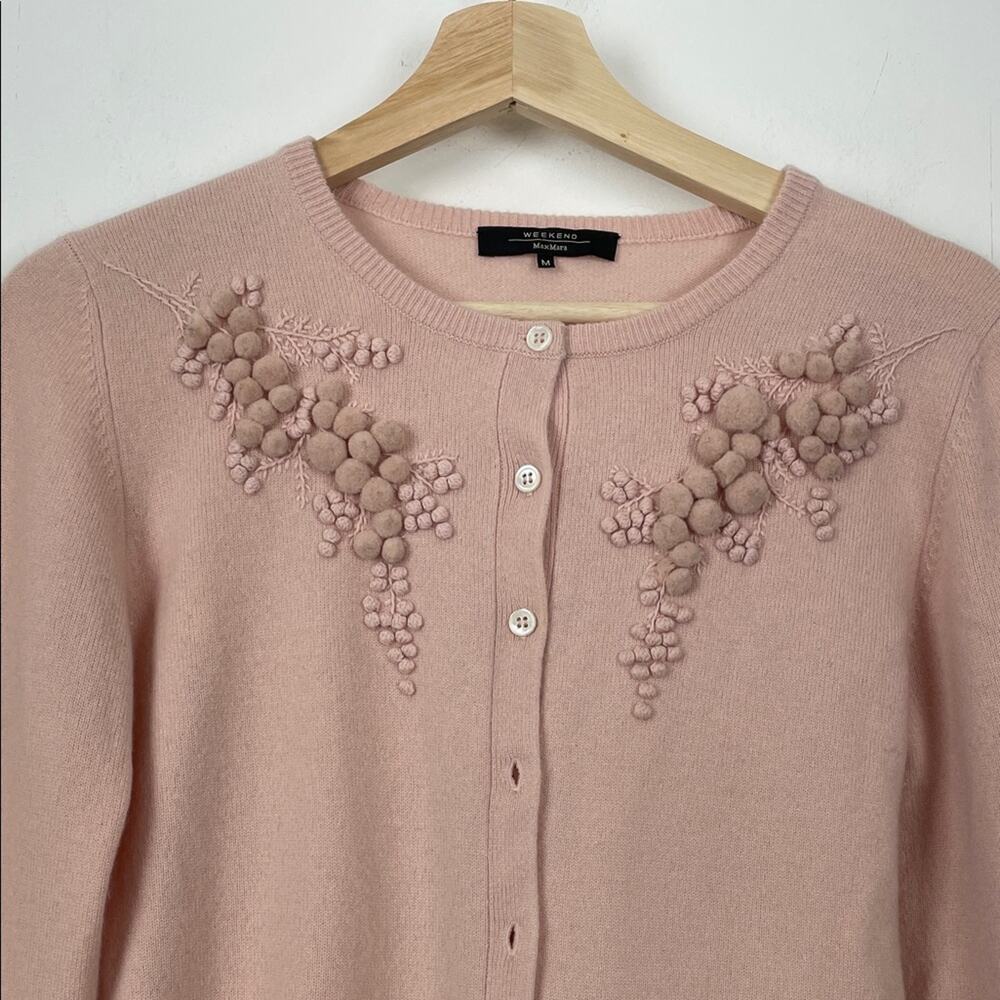 Weekend By Max Mara Cashmere Pink Embroidered Grapes Women's M Cardigan Sweater - Picture 3 of 11